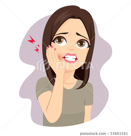 Woman touching cheek suffering toothache pain 55601581