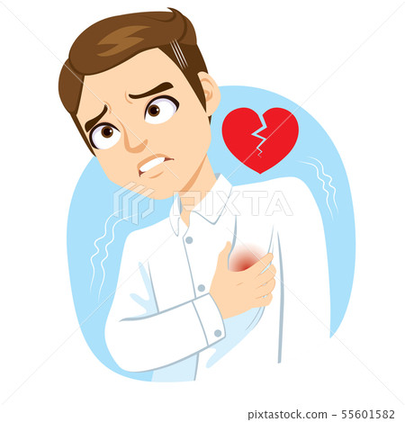 Man with hand on chest suffering heart stroke pain 55601582