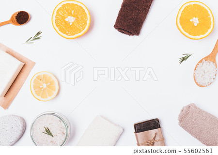 Flat lay frame of natural sea salt 55602561