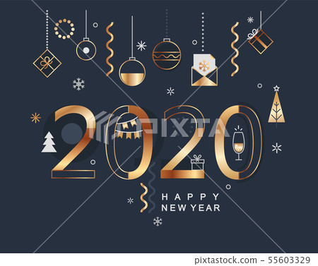 2020 New Year Minimal Banner With Gold Elements Stock