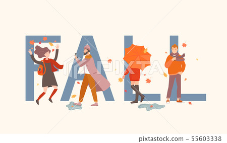 Fall word with people in front of it. Fall word with people in front of it. 55603338