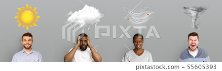 Four Weather icons with creative human emotions on gray 55605393