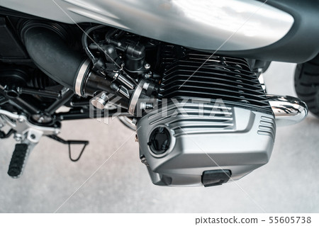 Cropped image of new motorcycle in shop. 55605738