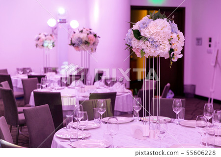 Beautiful table setting with crockery and white 55606228