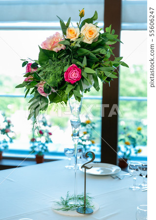 Beautiful table setting with crockery and flower Beautiful table setting with crockery and flower 55606247