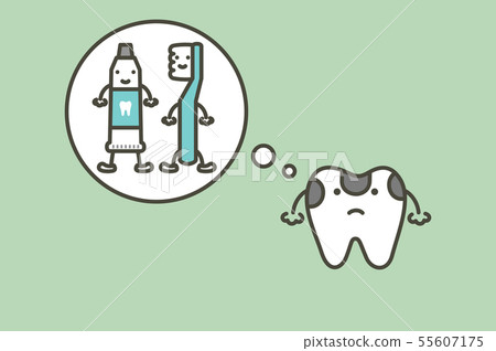decay tooth thinking of toothbrush and toothpaste 55607175