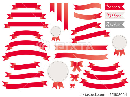 Ribbon Banner Frame Tag Label Sticker Set Material Bright Red Ribbon Banner Frame Tag Label Sticker Set Material Bright Red 55608634