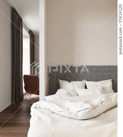 Empty Room With Bed Pillows Armchair And Stock Ilration 55614120 Pixta Empty Room With Bed Pillows Armchair, Armchair Pillows For Bed