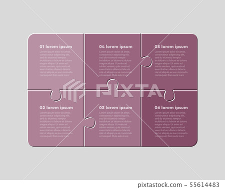 Six jigsaw puzzle template process with text space 55614483
