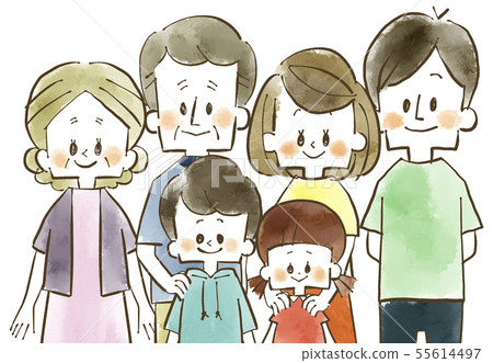 Three generations family-smile-watercolor Three generations family-smile-watercolor 55614497