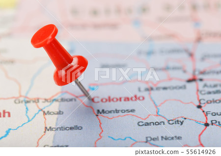 Red clerical needle on a map of USA, Colorado and Red clerical needle on a map of USA, Colorado and 55614926