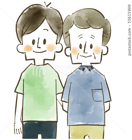 家長和孩子 - 父親和兒子 - 水彩畫 家長和孩子 - 父親和兒子 - 水彩畫 55615909