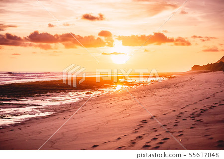 Tropical beach and sunset or sunrise colors at sky 55617048
