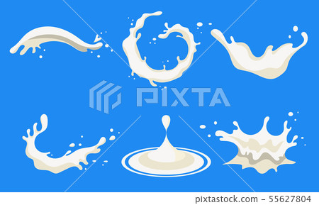 Natural Milk Splashing and Pouring Set, Organic Dairy Product Vector Illustration 55627804
