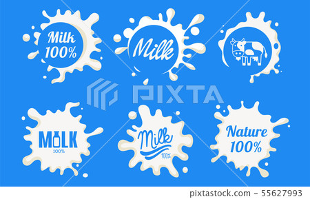 Natural Milk Logo Templates Set, Organic Dairy Product Labels Vector Illustration 55627993