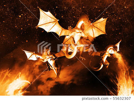 Flaming 3d dragon Flaming 3d dragon 55632307