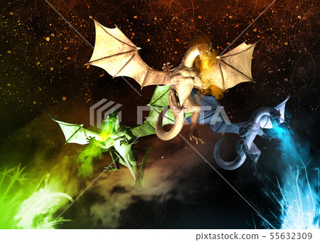 Flaming 3d dragon Flaming 3d dragon 55632309