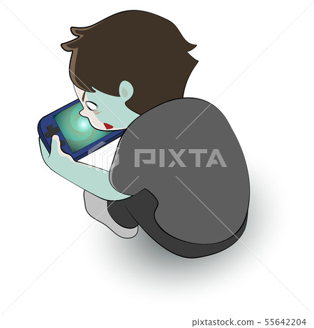Boys who are crazy about the game (There is a line overhead view Game dependence Game disorder Game dependence Game syndrome) 55642204
