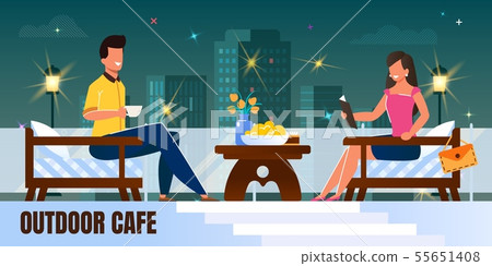 Man and Woman on Night Romantic Date at Restaurant 55651408