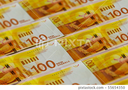 Israeli shekels background. 100 shekels pattern. Israeli shekels background. 100 shekels pattern. 55654350