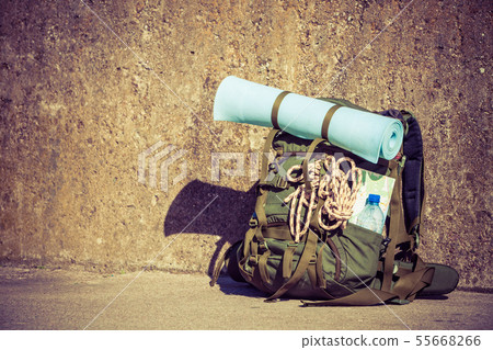 Hiking backpack camping equipment outdoor on 55668266
