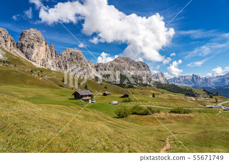view of Sella group and Gardena pass or Grodner view of Sella group and Gardena pass or Grodner 55671749