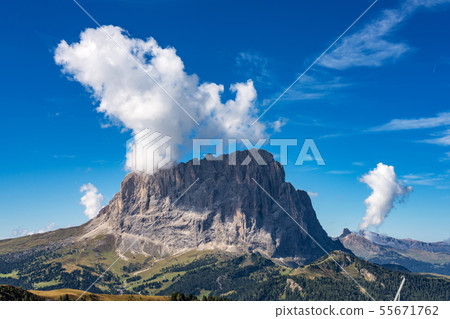 the Sassolungo - Langkofel group, valley Gardena. the Sassolungo - Langkofel group, valley Gardena. 55671762