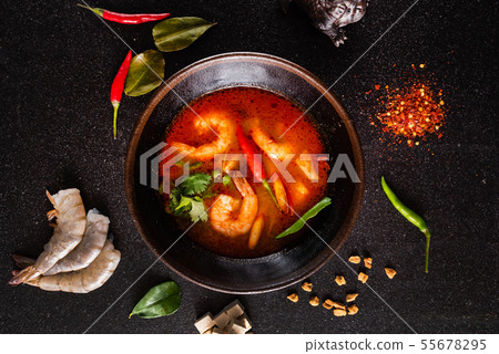 hot thai soup with shrimps 55678295