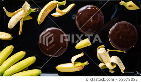 tasty banana cake on the black background tasty banana cake on the black background 55678858