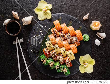 sushi on the black background sushi on the black background 55678922
