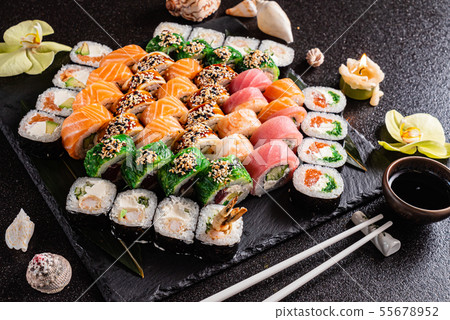 sushi on the black background sushi on the black background 55678952