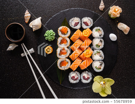 sushi on the black background sushi on the black background 55678959
