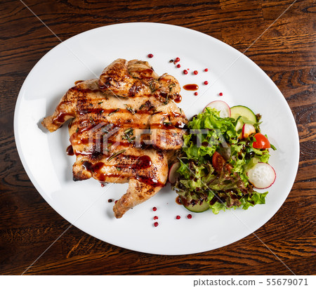 whole roasted chicken with salad whole roasted chicken with salad 55679071
