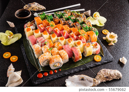 sushi on the black background sushi on the black background 55679082