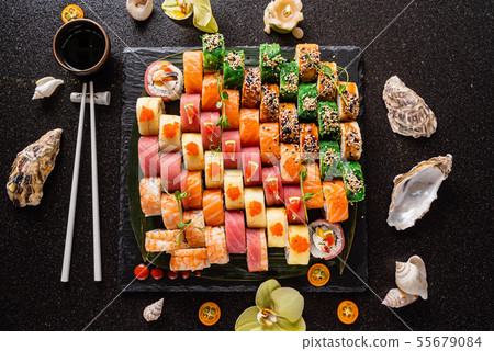 sushi on the black background sushi on the black background 55679084
