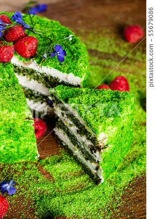 spinach cake with fresh raspberries spinach cake with fresh raspberries 55679086
