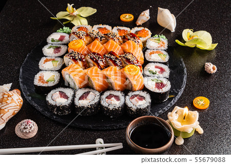sushi on the black background sushi on the black background 55679088