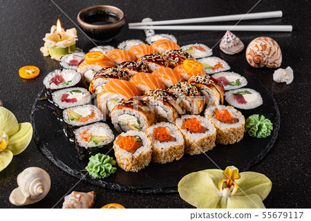 sushi on the black background sushi on the black background 55679117