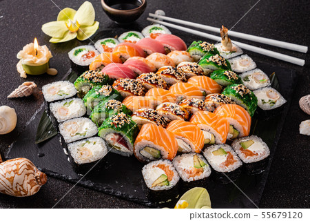 sushi on the black background sushi on the black background 55679120