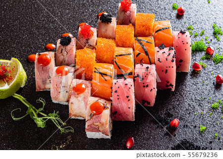 sushi on the black background sushi on the black background 55679236