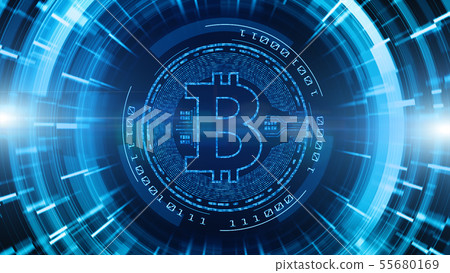 Bitcoin currency sign in digital cyberspace. 55680169