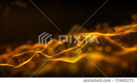 Digital abstract gold color wave particles flow - Stock Illustration ...