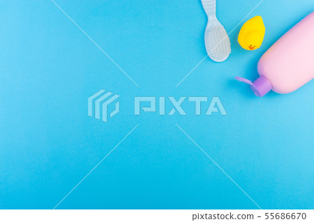 Flat lay composition of baby care products on a Flat lay composition of baby care products on a 55686670