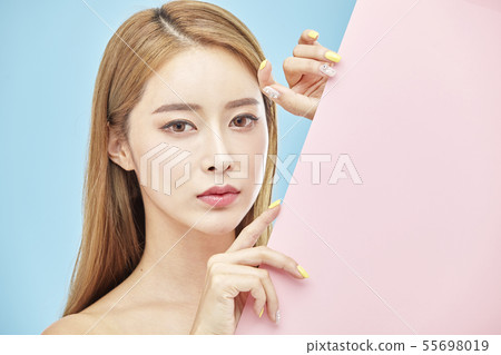 紙，美，年輕的女人 55698019