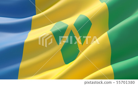 Waved highly detailed close-up flag of Saint Vincent And The Grenadines. 3D illustration. 55701380