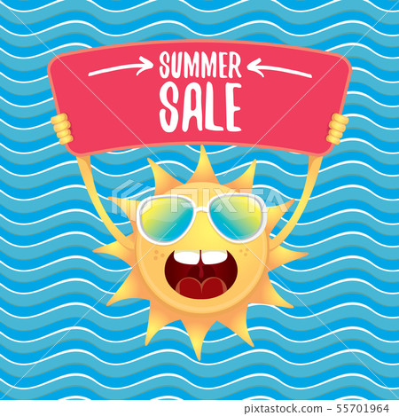summer sale vector poster or web banner. summer happy sun character holding sign or banner with summer sale vector poster or web banner. summer happy sun character holding sign or banner with 55701964
