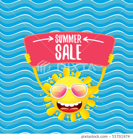 summer sale vector poster or web banner. summer happy sun character holding sign or banner with summer sale vector poster or web banner. summer happy sun character holding sign or banner with 55701974