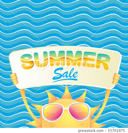 summer sale vector poster or web banner. summer happy sun character holding sign or banner with summer sale vector poster or web banner. summer happy sun character holding sign or banner with 55701975