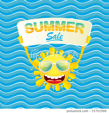 summer sale vector poster or web banner. summer happy sun character holding sign or banner with summer sale vector poster or web banner. summer happy sun character holding sign or banner with 55701998