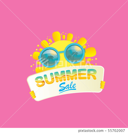 summer sale vector poster or web banner. summer happy sun character holding sign or banner with 55702007